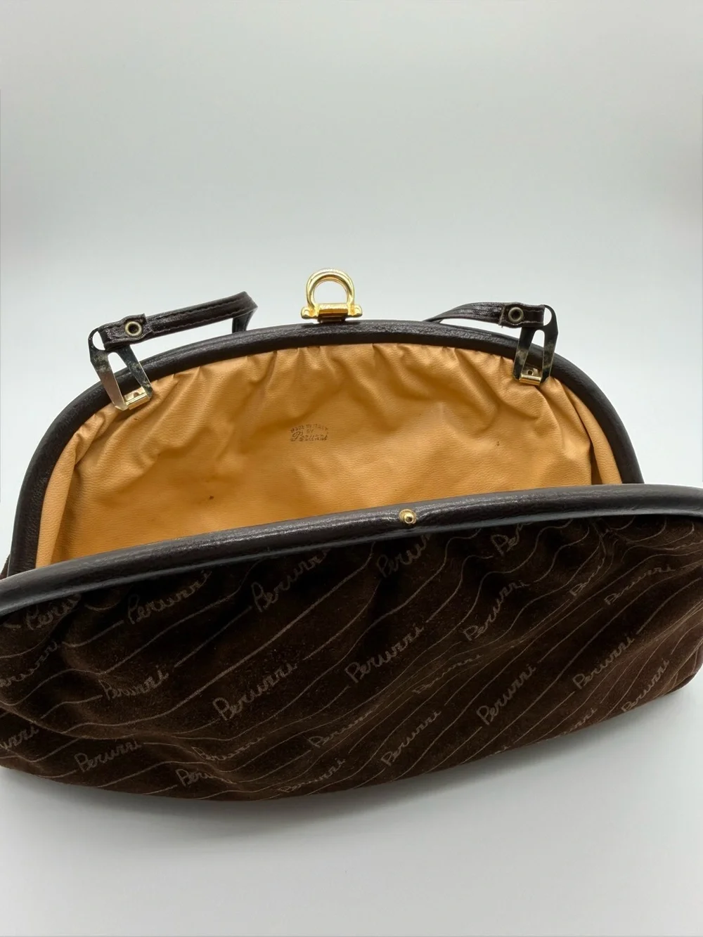 Vintage Late 1960s–1970s Peruzzi Italy Brown Suede Leather Frame Shoulder Bag